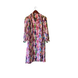 Vintage Pink Psychedelic Floral Mod Shirt Dress 70s dopamine dressing